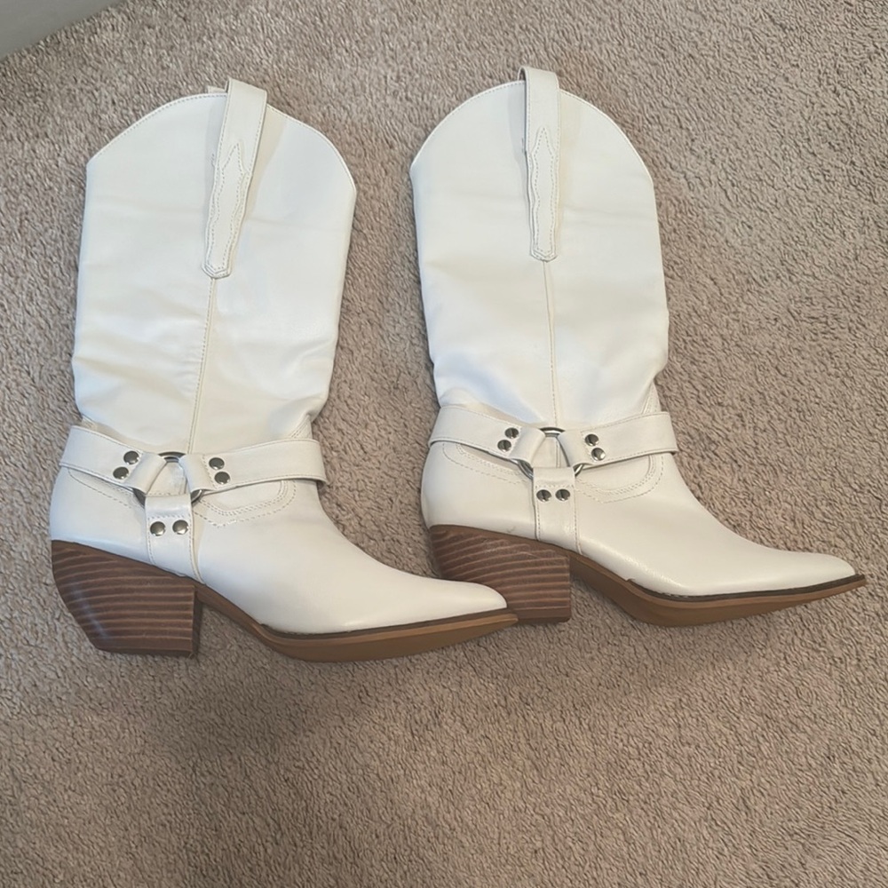 White Western Leather Boots